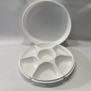 Tupperware 6 Divided Veggie/Fruit Tray #1666/5 Dip Serving Dip Bowl White